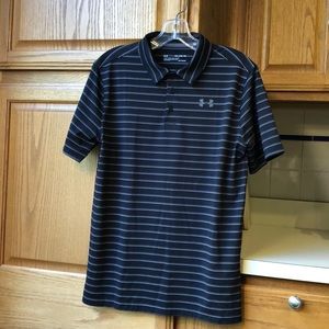 UA Boys YXL black/gray striped golf shirt.